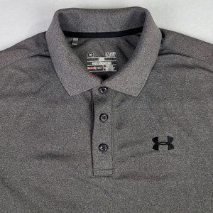 Under Armour Polo Shirt Men's Small Gray Solid Golf Short Sleeve Heatgear Loose